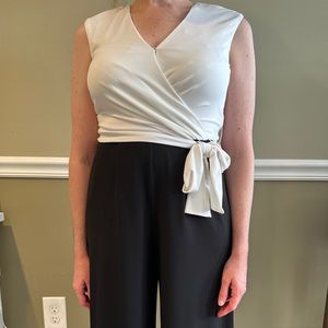 Petite capri length jumpsuit with wrap around belt